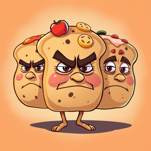 Make a chracter of a bread funny but looks mad named “true loaf”. Make him a bread row instead