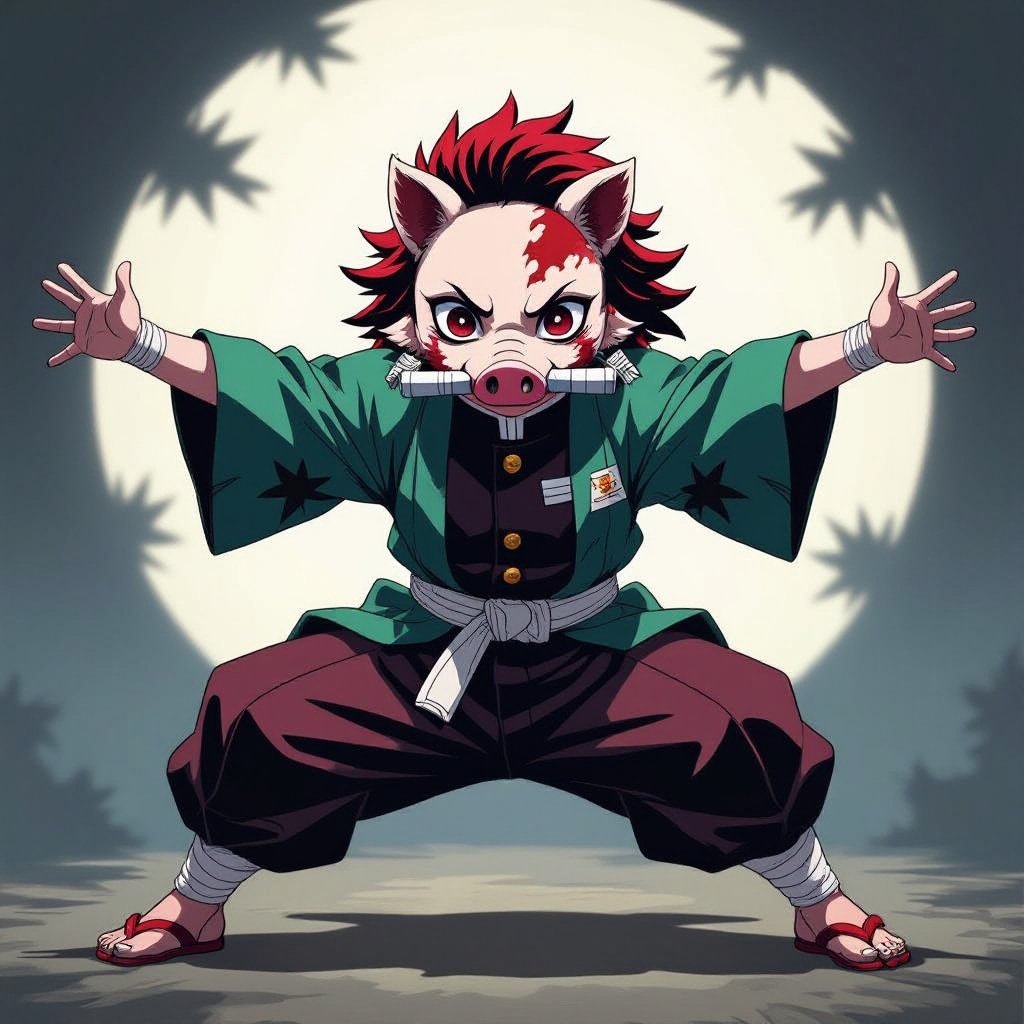 Make Inosuke from demon slayer do his gymnastics creepy pose 