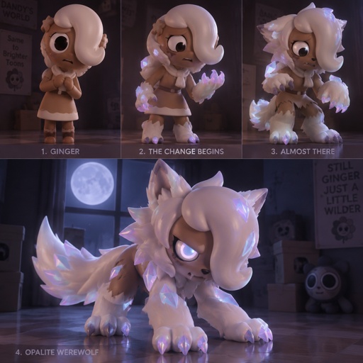 Ginger from Dandy’s world turning into a Opalite Werewolf 