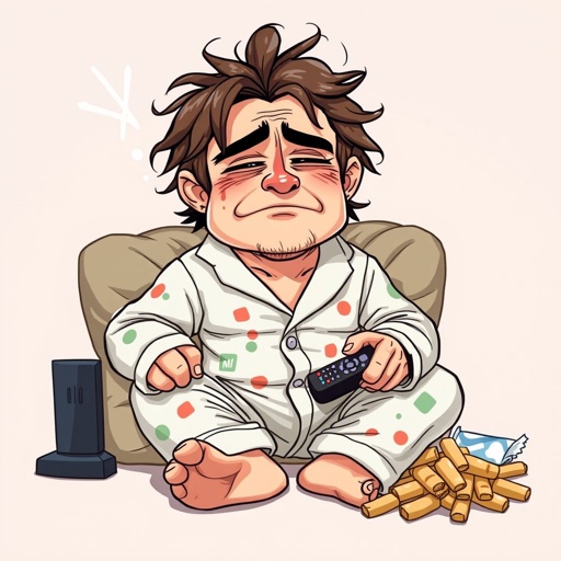 Create a character who is lazy as heck. And you could tell from his face and his entire outfit. Make is funny and the style of the graphic photographic