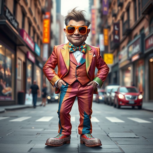 Create a funny arrogant character , showing him head to toe like his whole outfit