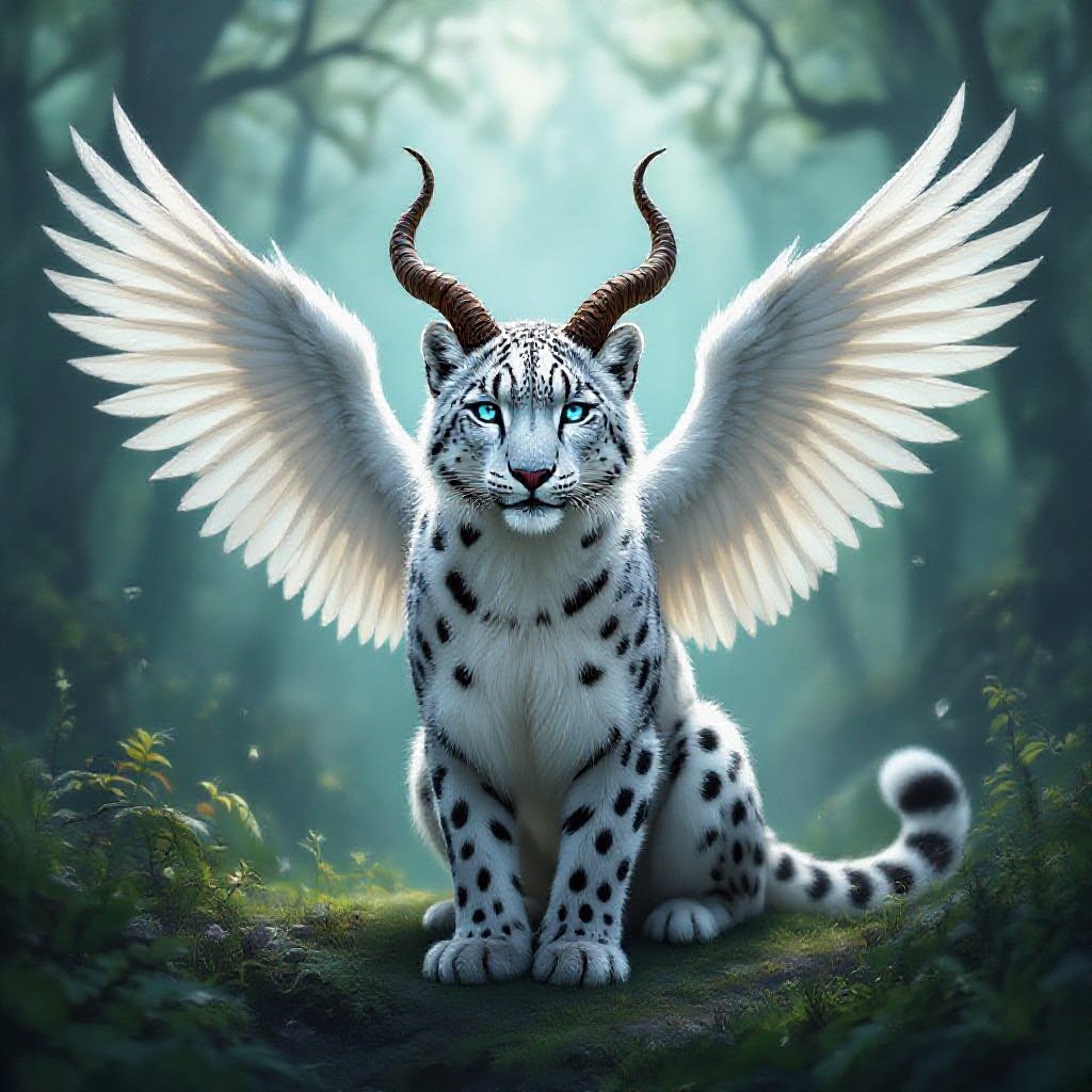 Snow leopard with horns and wings 