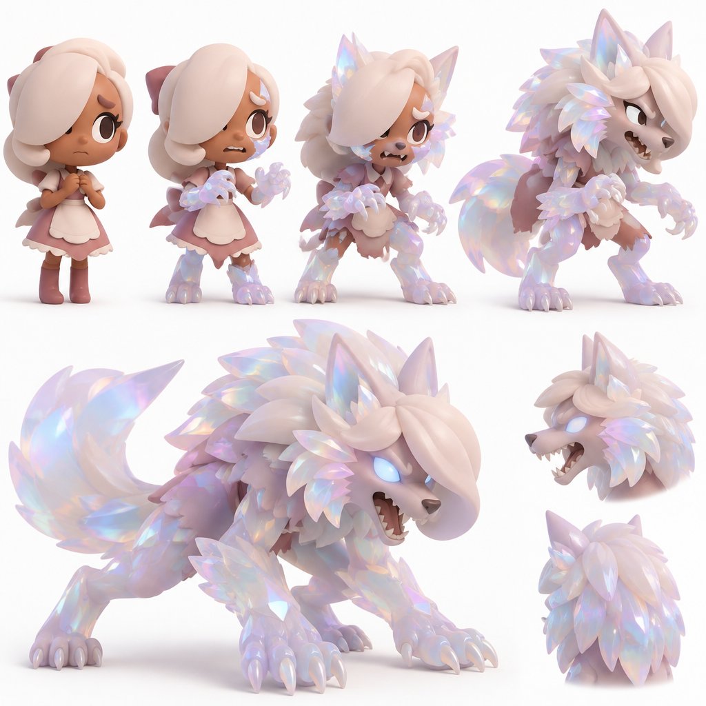 Ginger from dandy’s world turning into a opalite werewolf