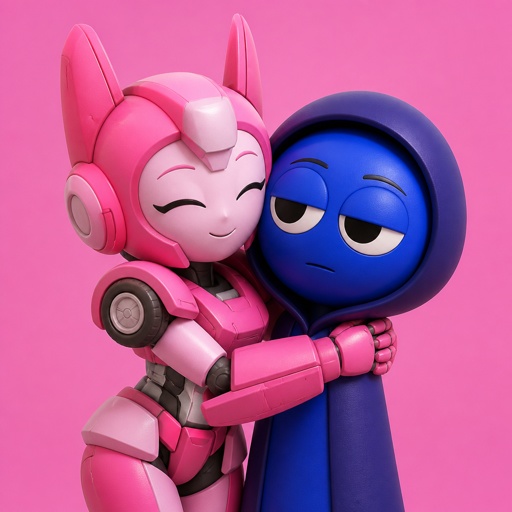 Pinki from Sprunki as Elita one hugging Jevin from Sprunki 