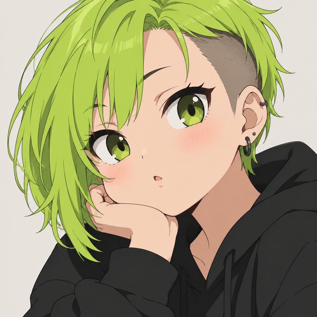 Undercut female chubby lime green hair