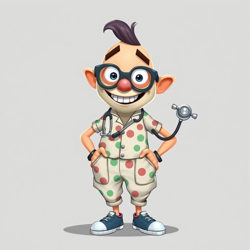 create a doctor, named doctor p Pom. Who is funny looking from head to toe. And he always says immediately results to surgery for anything even small things. So please be sure to show his whole outfit head to toe.