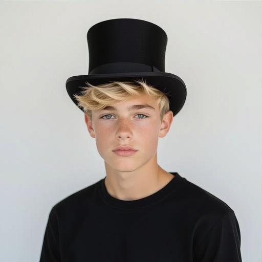 Hot teenage boy with blonde hair and a top hat