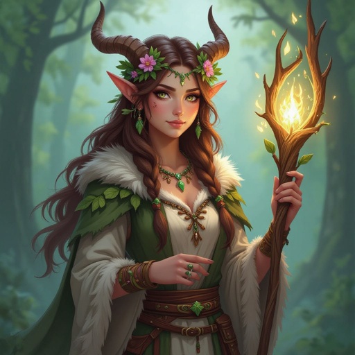 A female Firbolg (bovine-folk) Druid