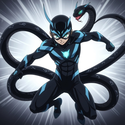 A superhero with a black snake themed super suit 