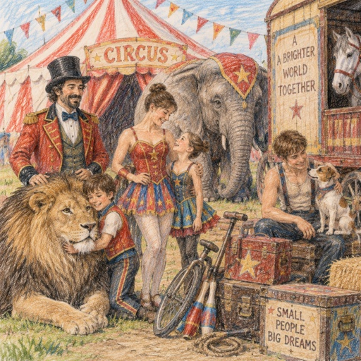 Zirkus Artisten  mit ihren Kindern und ihren Tieren und ihren Sachen 