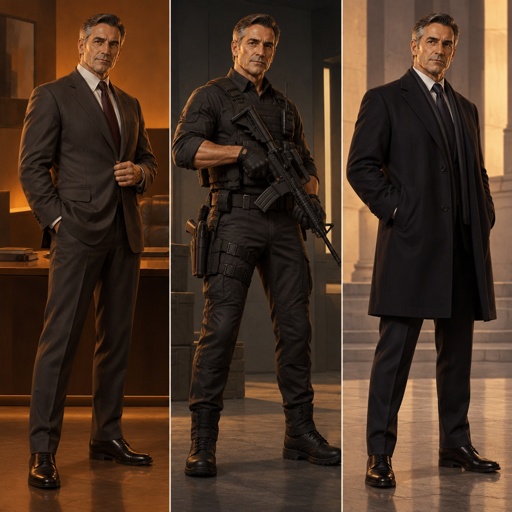 three men in suits and ties with guns