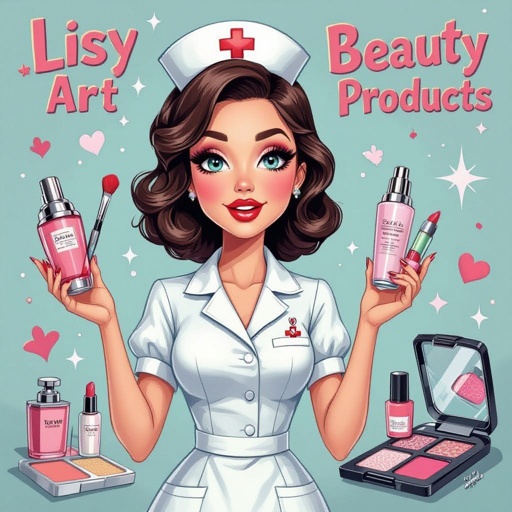 Create a nurse character showing there whole body head to toe, a lady who loves beauty products  