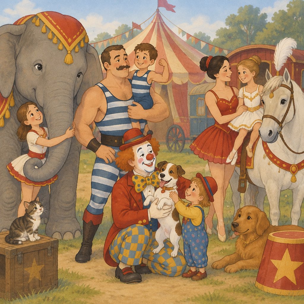 Zirkus Artisten mit ihren Kindern und ihren Tieren
