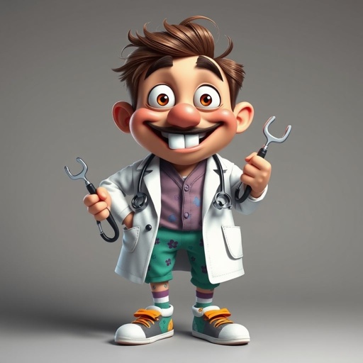 create a doctor. Who is funny human looking from head to toe. And he always immediately results to surgery for anything even small things. So please be sure to show his whole outfit head to toe. Make him have only 1 tooth