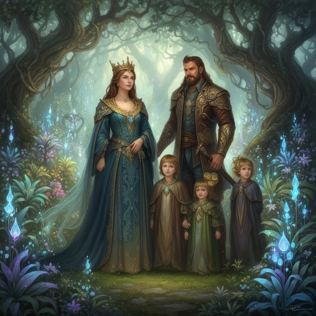 A woman with her husband and 3 children