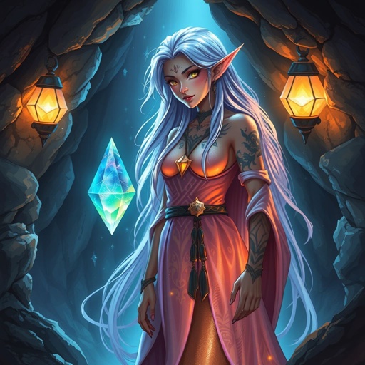 Brilliantly sparkling magical gem floating by itself in a cave