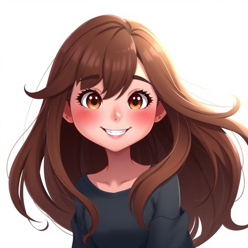 Long flowing brown hair. A sweet little face dawning a big smile