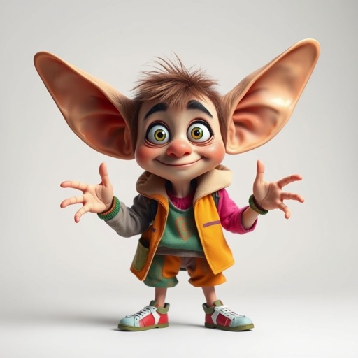 Create a funny human who has big ears , show entire body head to toe