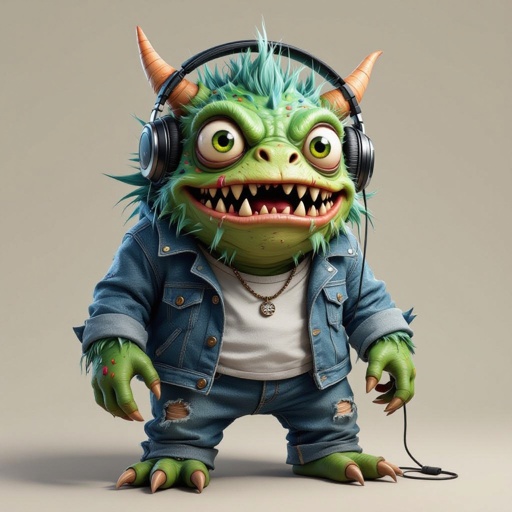 Create a funny looking monster dressed like a dj