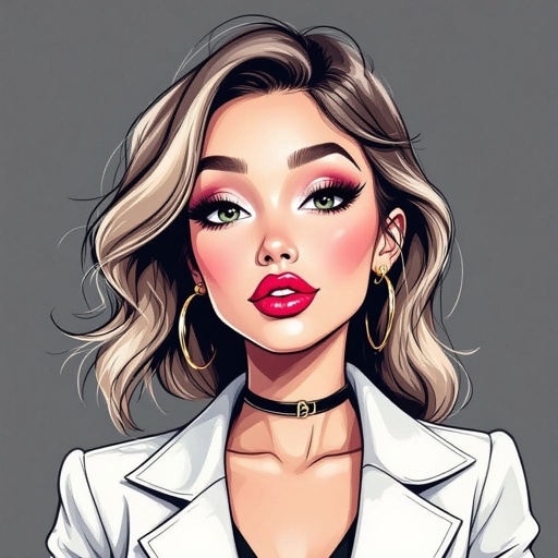 Create a character lady who has attitude but is funny looking but about fashion and loves lipgloss