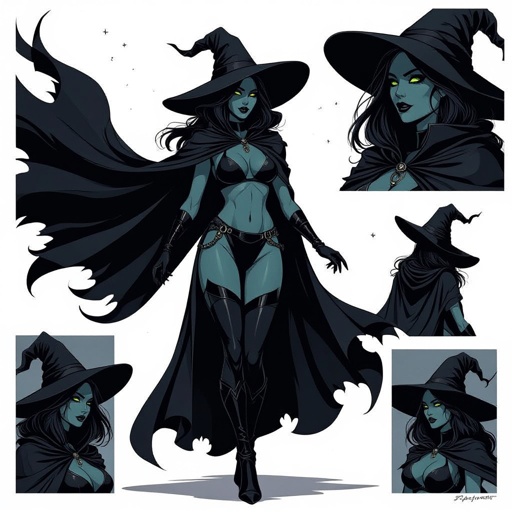 sexy shadow demon witch gypsy slate grey skin large black billowing cloak that emits darkness and shadow. Two piece