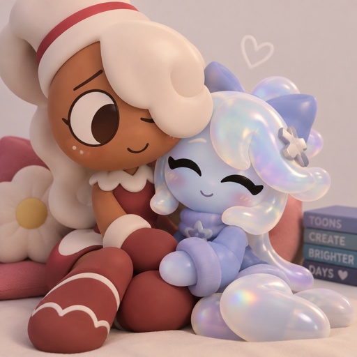 Ginger from Dandys world cuddling with my oc Crafter the opalite toon 