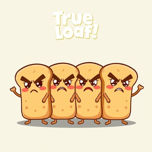 Make a chracter of a bread funny but looks mad named “true loaf”. Make him a bread row instead