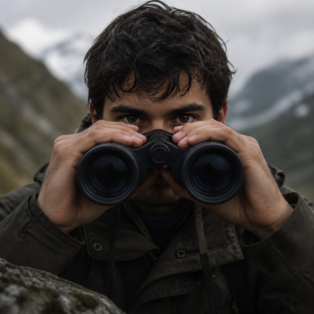 Someone with a pair of binoculars staring straight at the camera. No speech bubble.