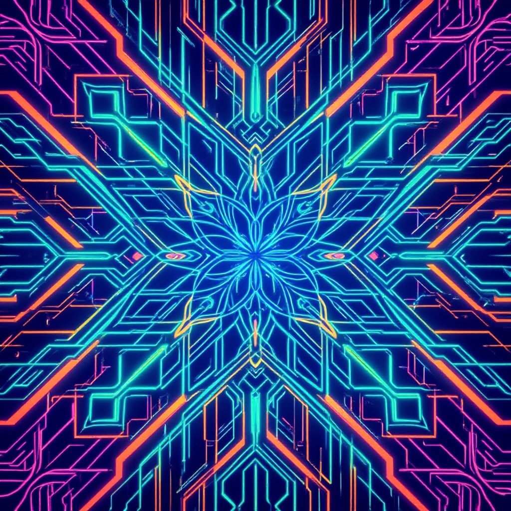 Blue green orange and purple neon abstract intricatedesign