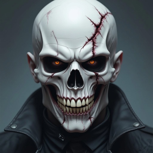 A villain who wears a mask to protect his face from decay teeth that fell out from bone 