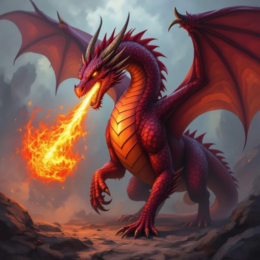 Lava fire breathing Burgundy dragon 