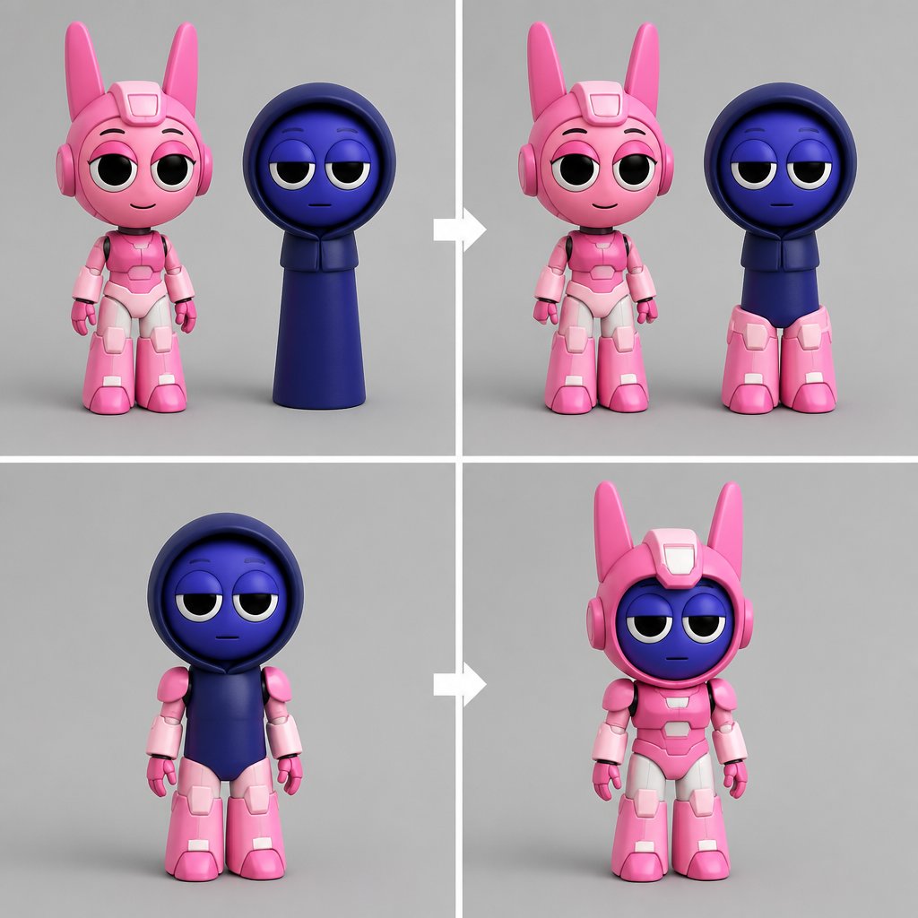 Pinki from Sprunki as Elita One merging her legs onto Jevin from Sprunki and then her arms and then her Body and lastly her head and helmet