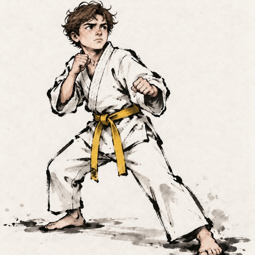 a drawing of a man with a yellow belt