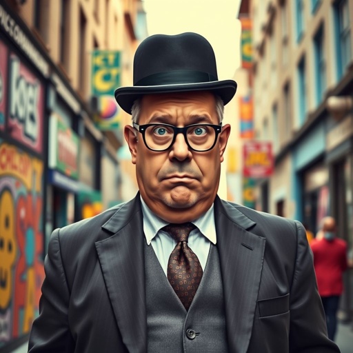 Create a funny looking serious man in the world