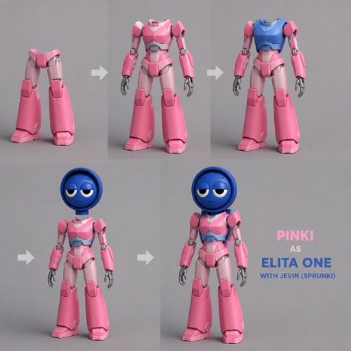 Pinki from Sprunki as Elita One merging with Jevin from Sprunkis legs and then his arms and then his body and then his head