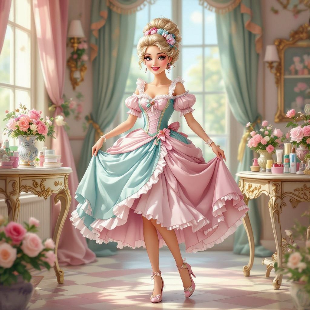 Create a character showing there whole body head to toe, a lady who loves beauty products