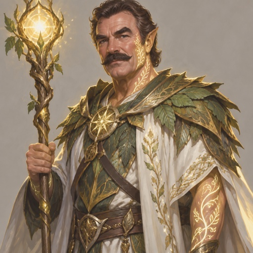 Make Tom Sellek into a fantasy fae holy person