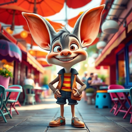 Create a funny guy who has big ears , show entire body head to toe