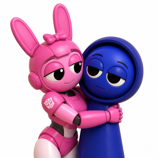 Pinki from Sprunki as Elita one hugging Jevin from Sprunki 