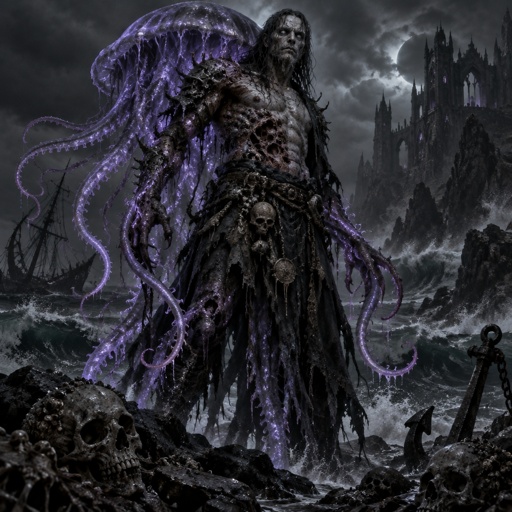 His name is man of war, a super villein, created by sea witch, he is half human, half man of war.  