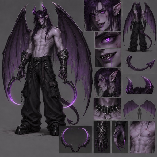 a drawing of a demon with purple eyes