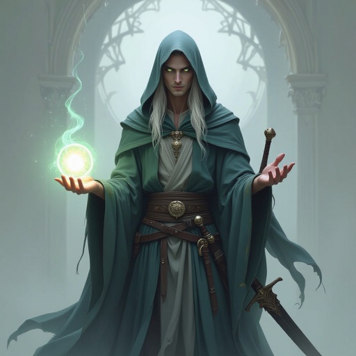 A High-Elf Wizard with split personality with one that’s cautious and uses intellect while being afraid of his other half Alastor who wants to be free spirited and not care what to do with a dark and evil sword