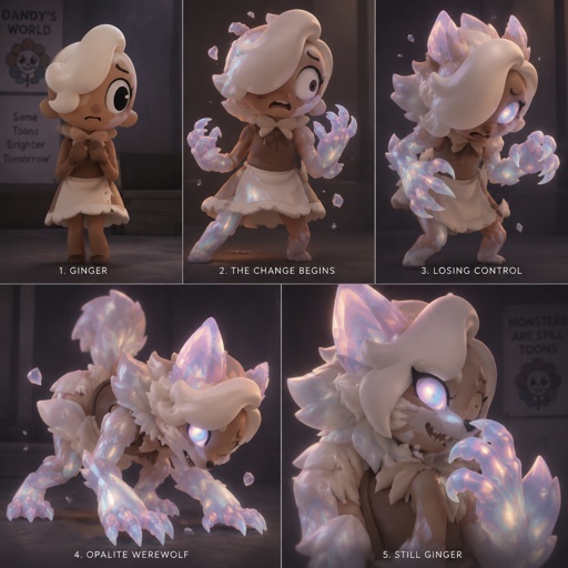 Ginger from Dandy’s world turning into a Opalite Werewolf 