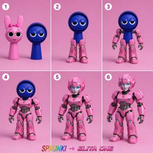 Pinki from Sprunki as Elita One merging her legs onto Jevin from Sprunki and then her arms and then her Body and lastly her head and helmet