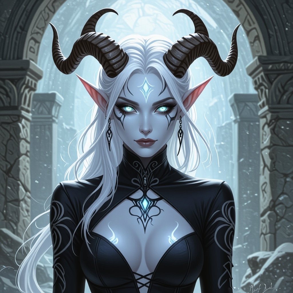 Bleach White Skinned Tiefling with Silvery Brown Horns in a tight fitted mime costume