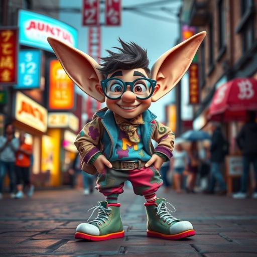 Create a funny guy who has big ears , show entire body head to toe