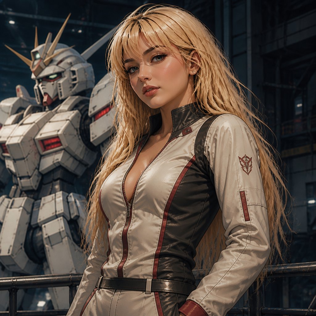 a woman standing next to a giant robot