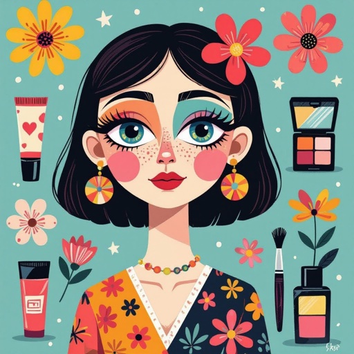 Create a character showing there whole body head to toe, a lady who loves beauty products  