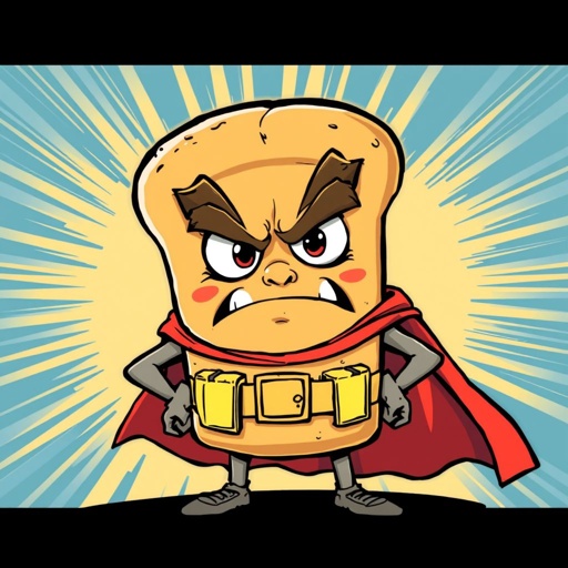 Make a chracter of a bread funny but looks mad named “true loaf”. Make him a bread row instead
