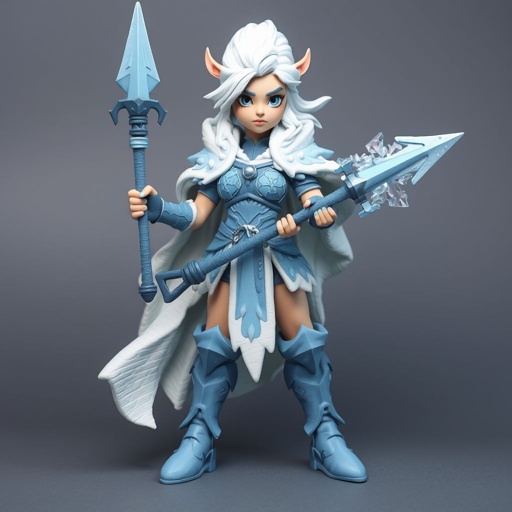Create a battle woman hero called Alvara the Frostheart. Show full body head to toe including shoes